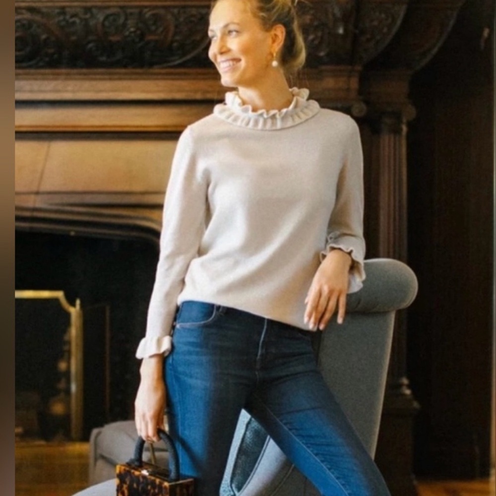 Tuckernuck Ivory Shimmer Edie Ruffle Sweater Large